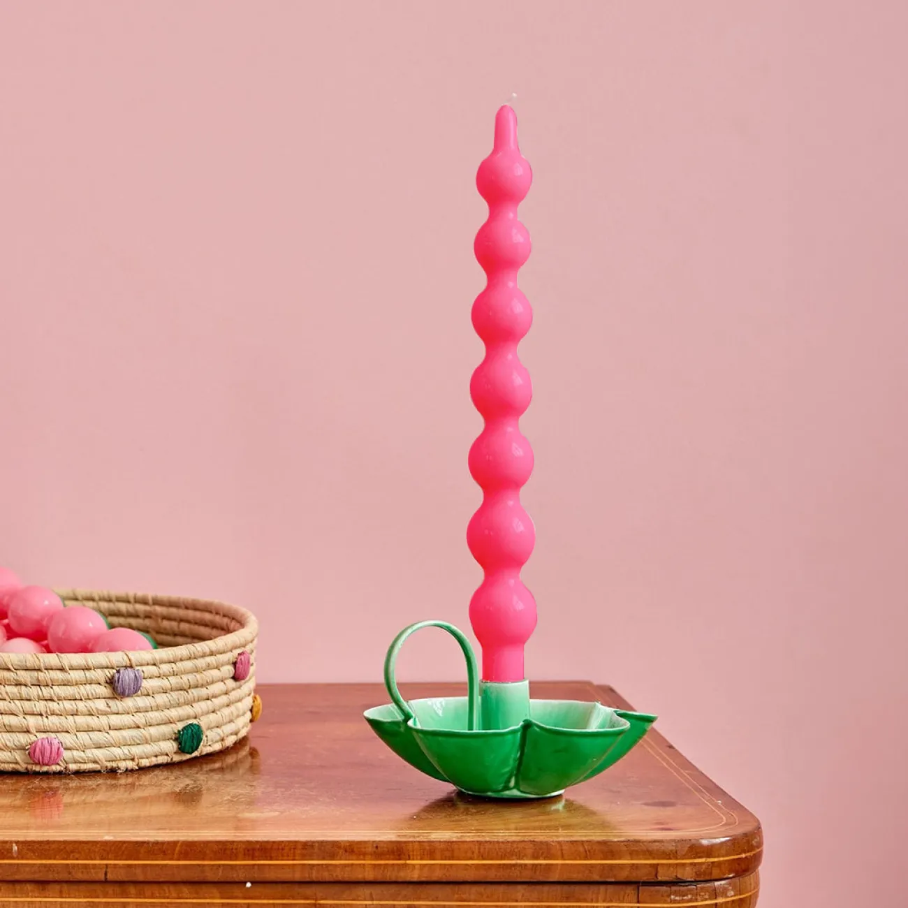 RICE Bougies Décoratives^Bougies Longues Perles Fucshia - Pack de 2
