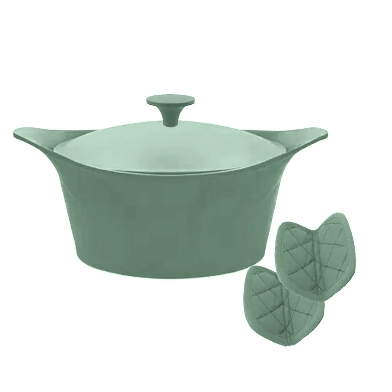COOKUT Ustensiles De Cuisine^- Cocotte ma jolie cocotte  ø 28 cm + Maniques - Sauge