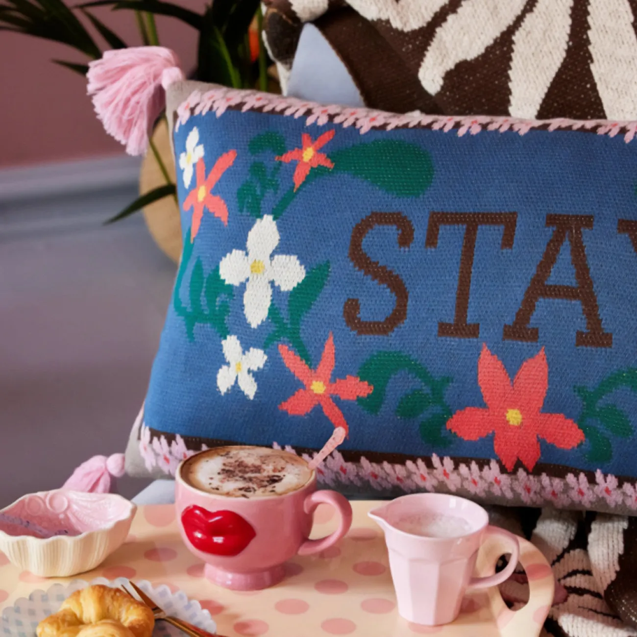 RICE Tapis, Plaids & Coussins^Coussin Coton Brodé Rectangulaire - Stay