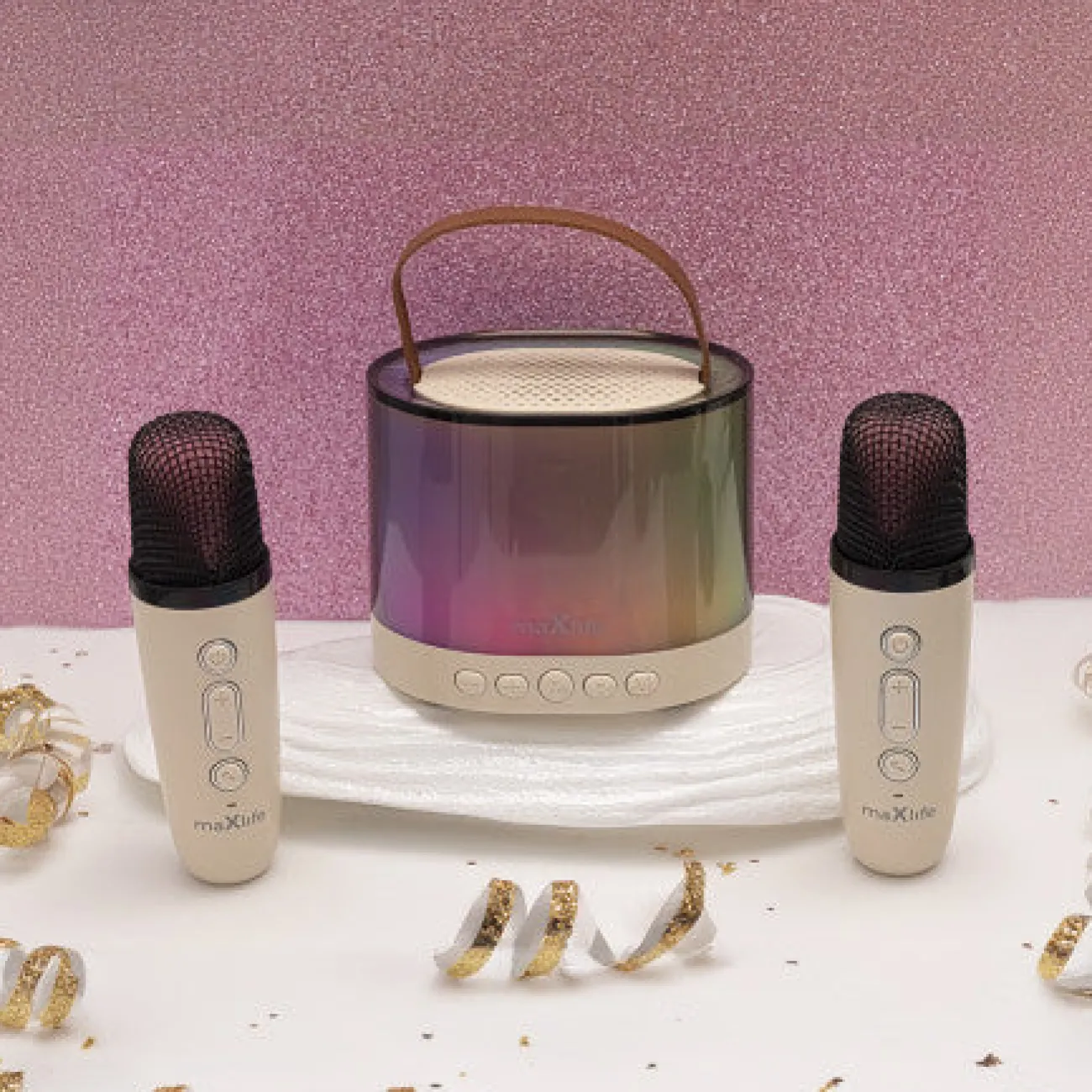 GROUPE H4 Jeux & Fun^Enceinte Karaoké Bluetooth & 2 micros sans fil - rose