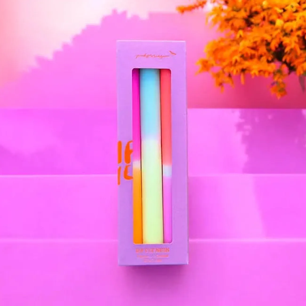 PINK STORIES Bougies Décoratives^Set de 3 bougies Dip dye Neon - Tangerine sunset