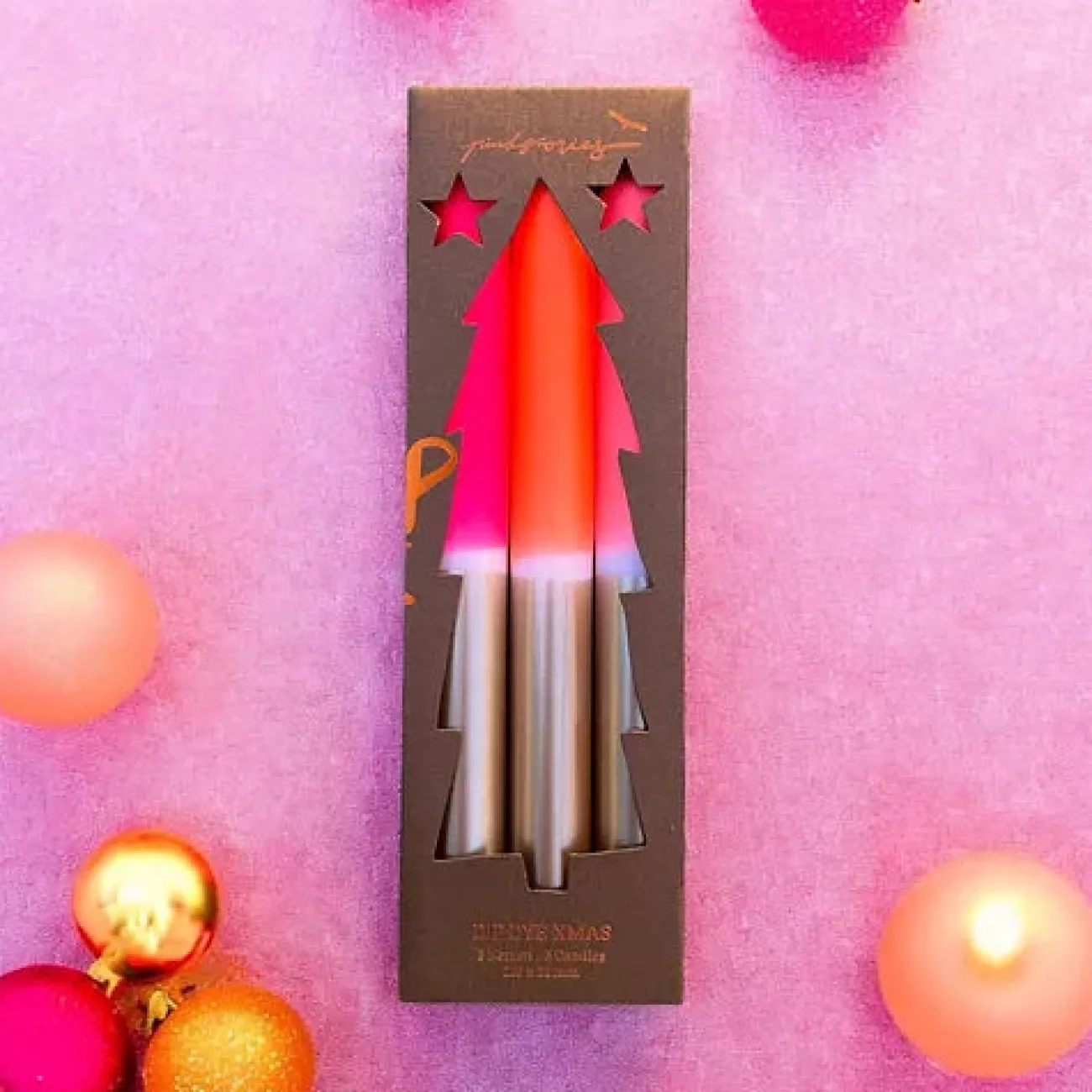 PINK STORIES Bougies Décoratives^Set de 3 bougies Dip Dye Xmas - gingerbread