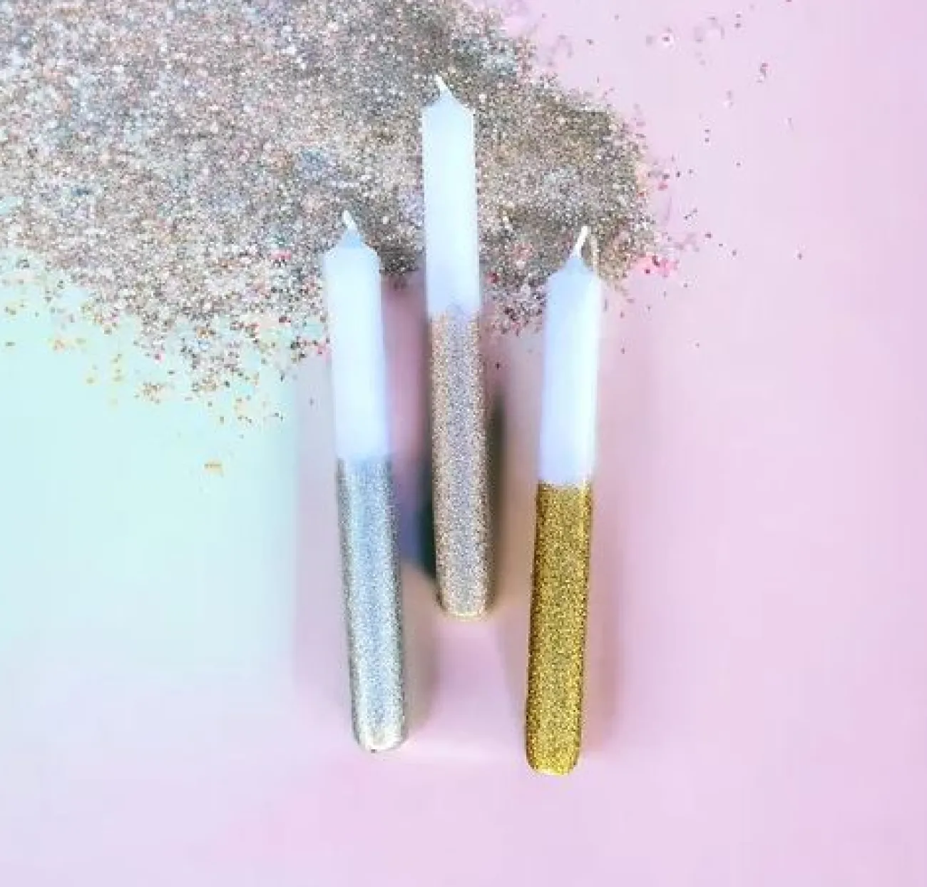 PINK STORIES Bougies Décoratives^Set de 3 bougies Dip Dye Xmas glitter - holy night