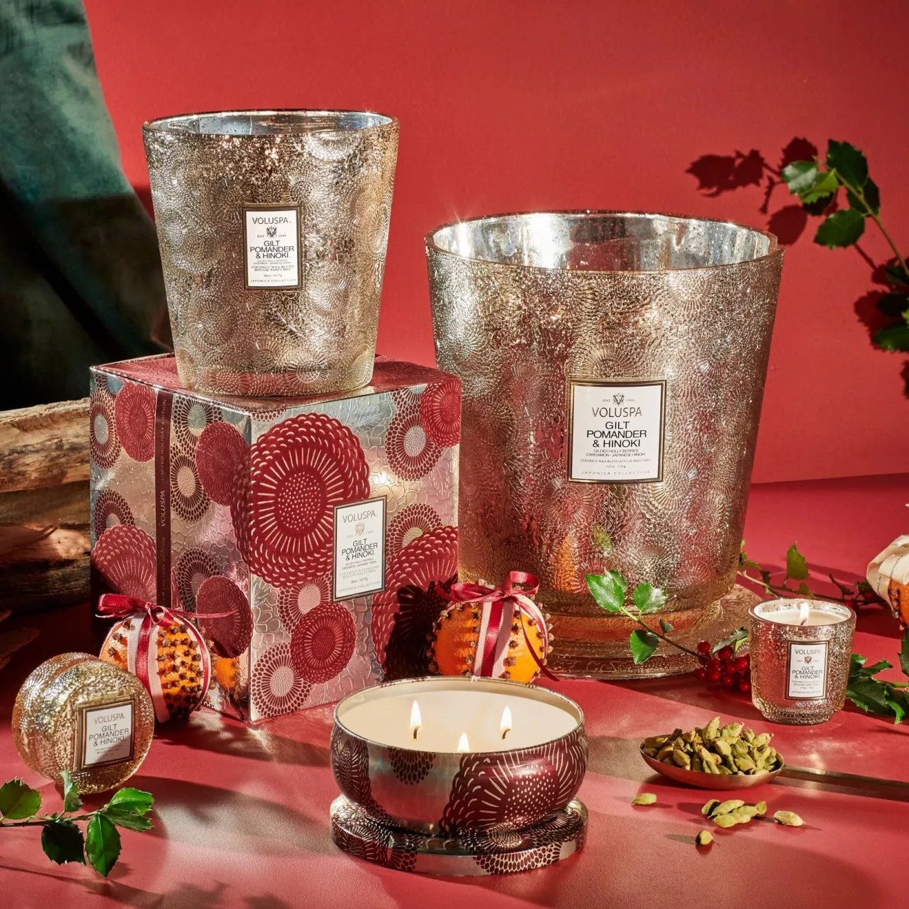AROMA HOME/VOLUSPA Bougies Parfumées Et Diffuseurs^Voluspa bougie parfumée 1kg 3 mèches - Gilt Pomander & Hinoki
